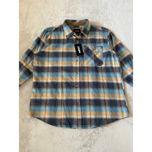 NWT‎ CQR Flannel Shirt Size L Plaid Button Up Long Sleeve Casual Blue Yellow - Picture 1 of 8